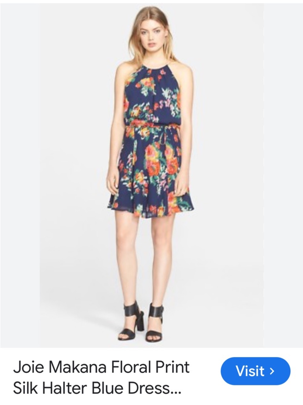 Joie silk beautiful Navy Halter Floral Mini Dress